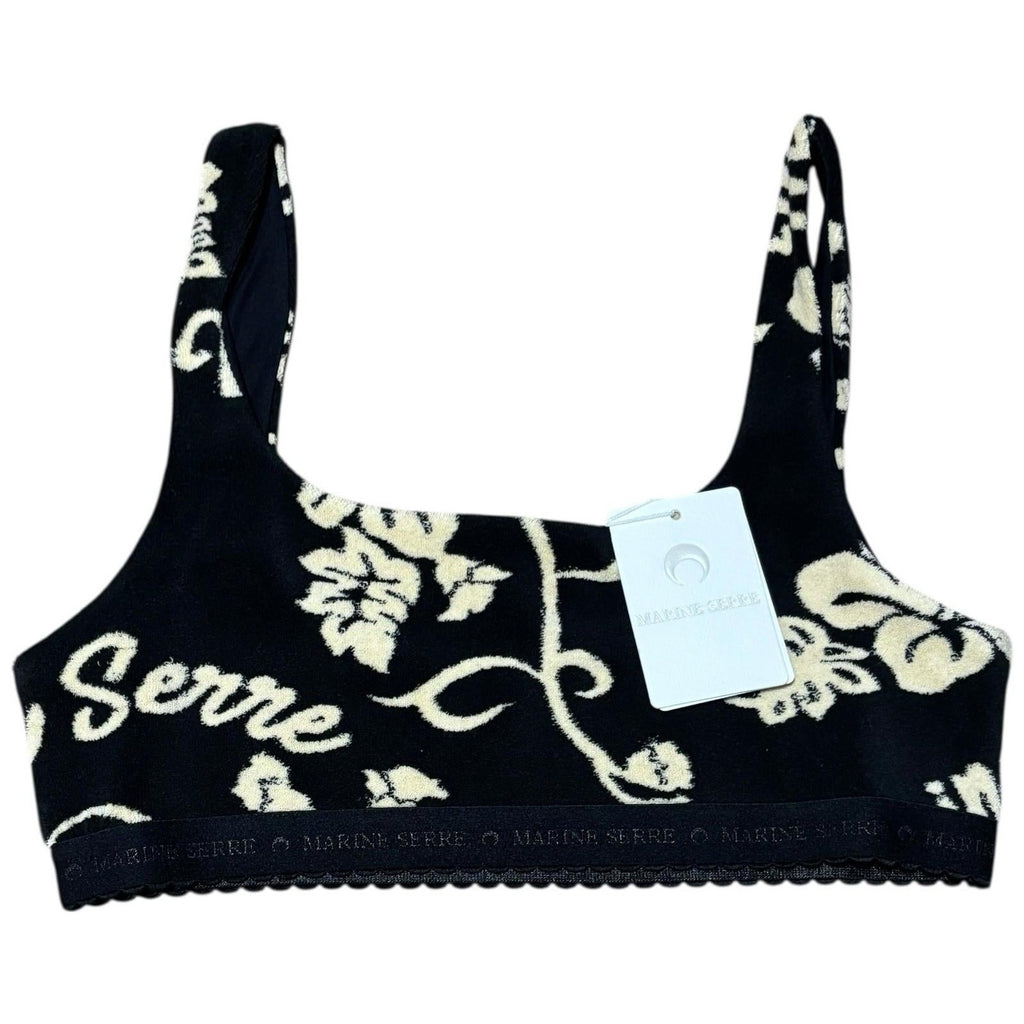 Marine Serre Ribbed Cotton Bra Black Cream