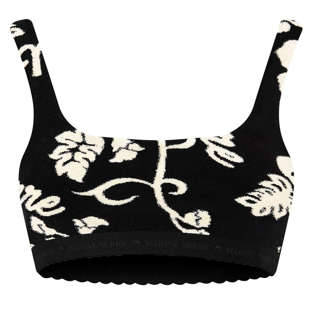 Marine Serre Ribbed Cotton Bra Black Cream