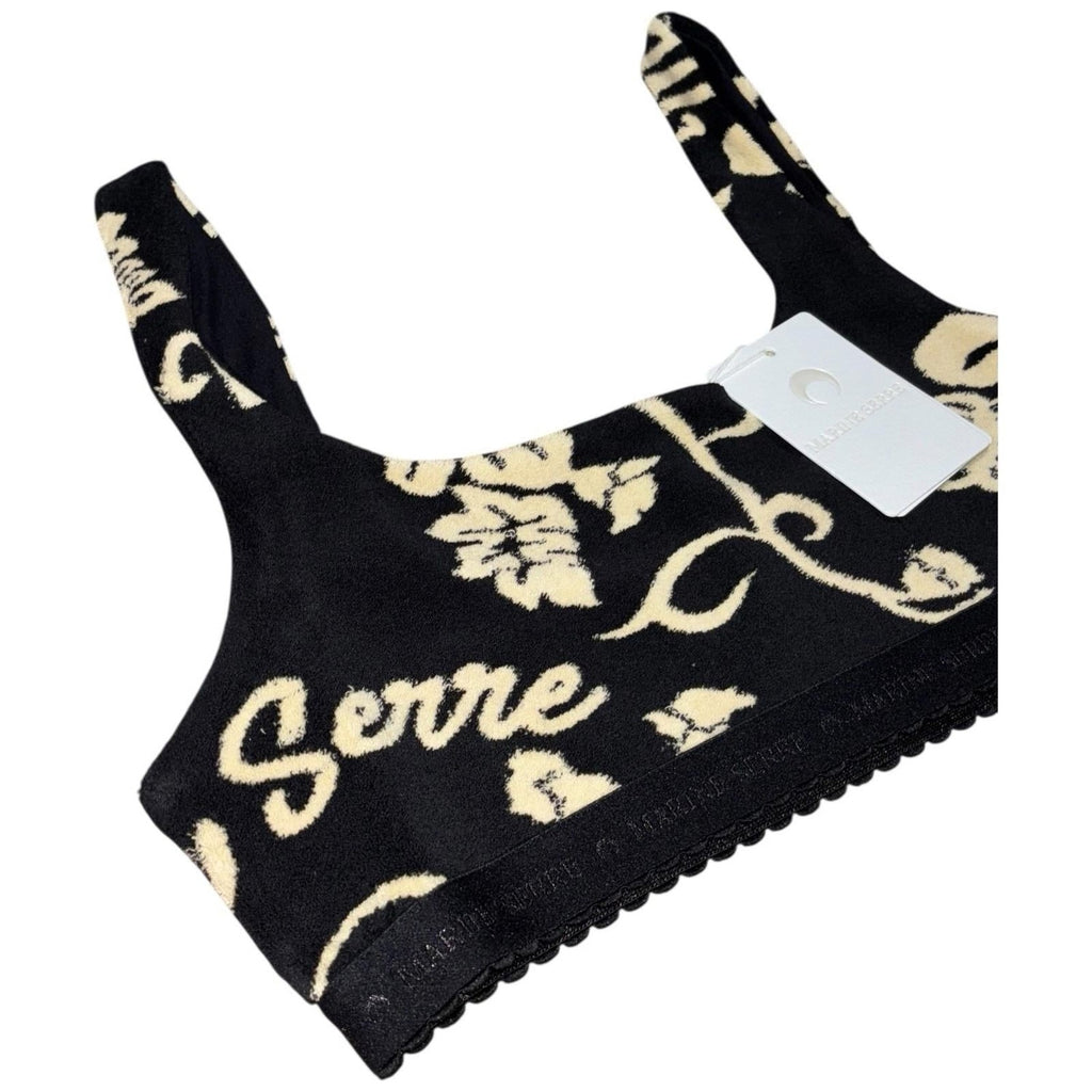 Marine Serre Ribbed Cotton Bra Black Cream