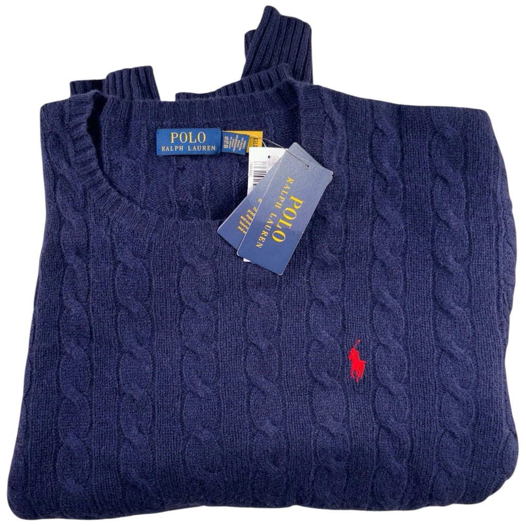 Men Blue Cable-Knit Wool Cashmere Jumper