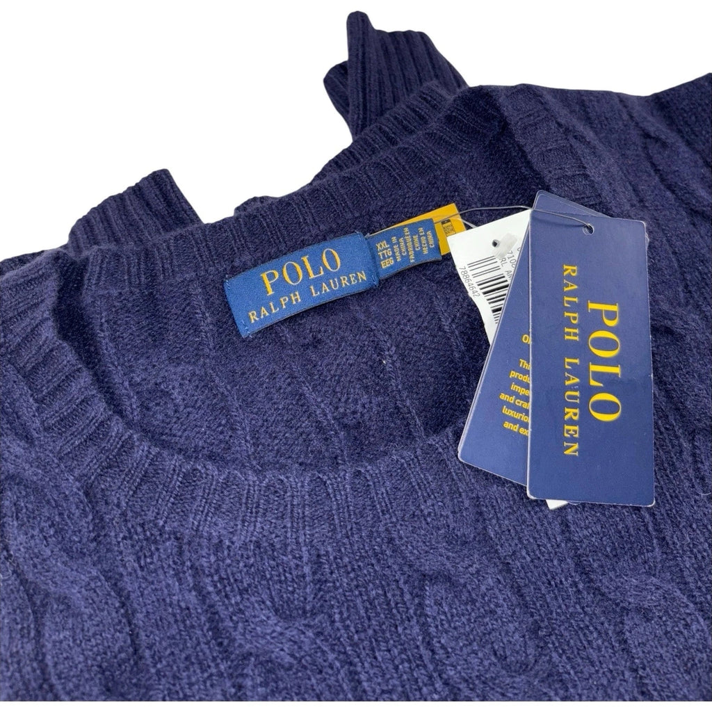 Men Blue Cable-Knit Wool Cashmere Jumper