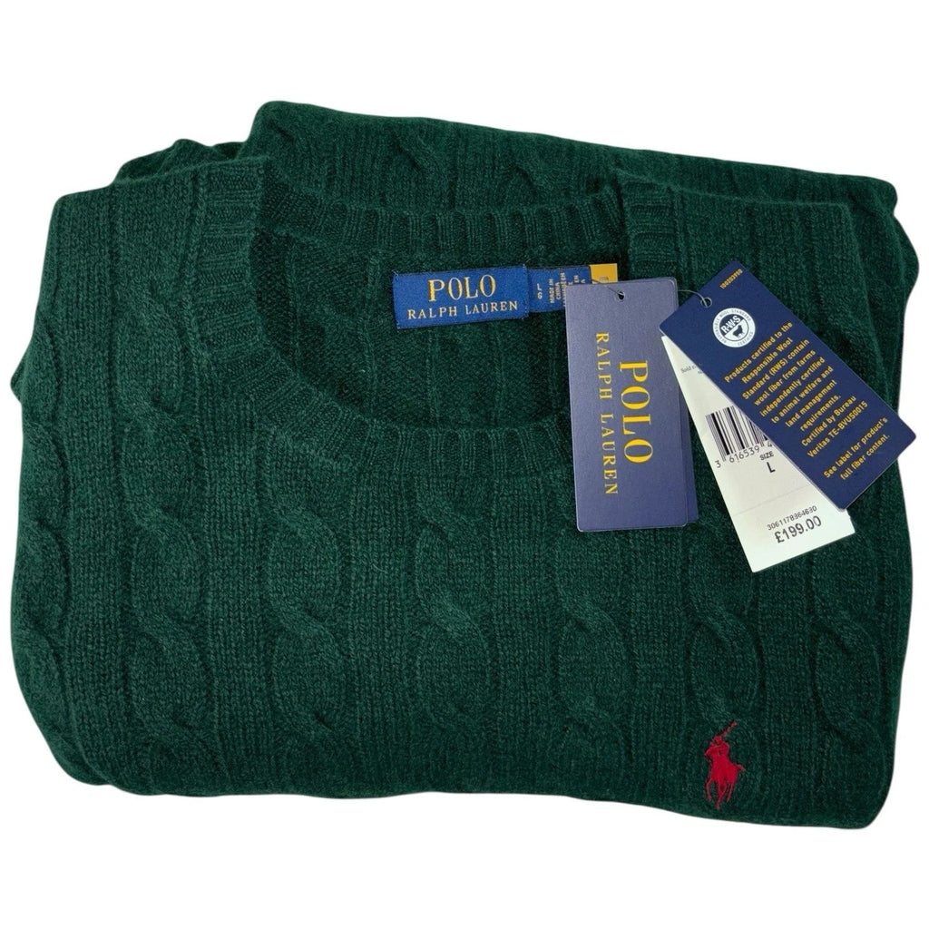 Men Cable Knit Wool Cashmere Jumper Green