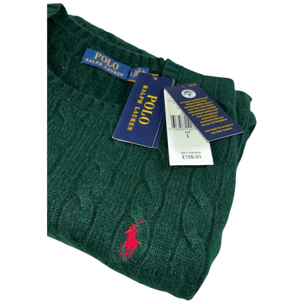 Men Cable Knit Wool Cashmere Jumper Green