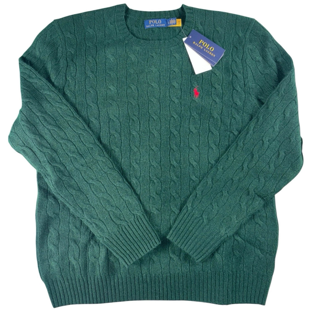 Men Cable Knit Wool Cashmere Jumper Green