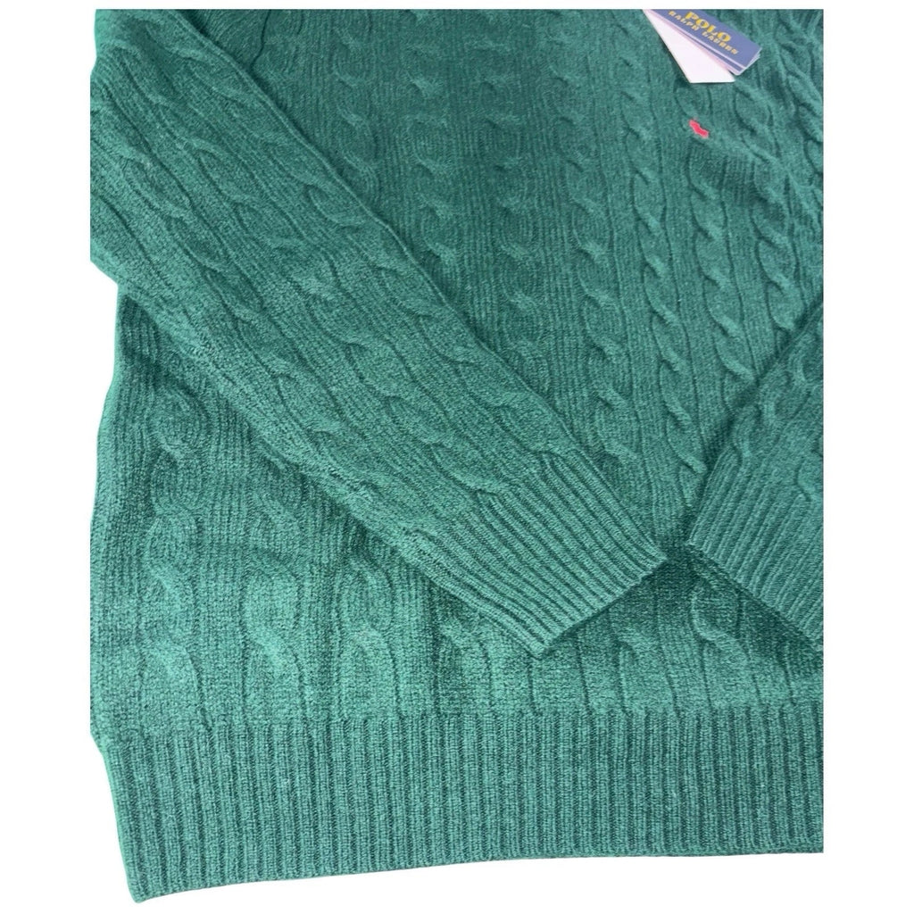 Men Cable Knit Wool Cashmere Jumper Green