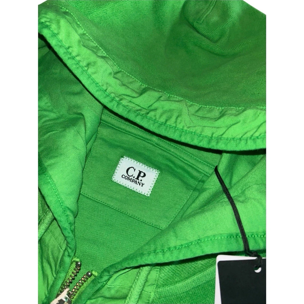 Men Green CP Company Embroidered Logo Fleece Zip Up Hoodie