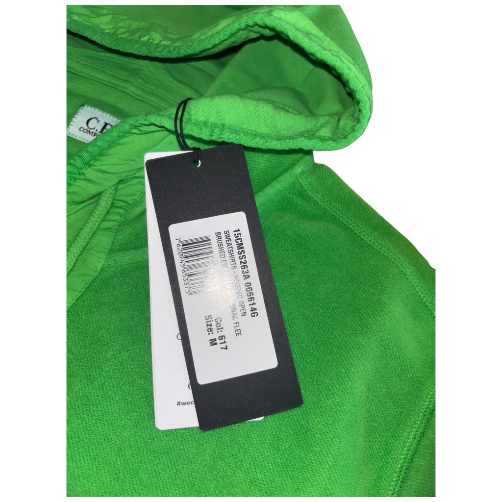 Men Green CP Company Embroidered Logo Fleece Zip Up Hoodie