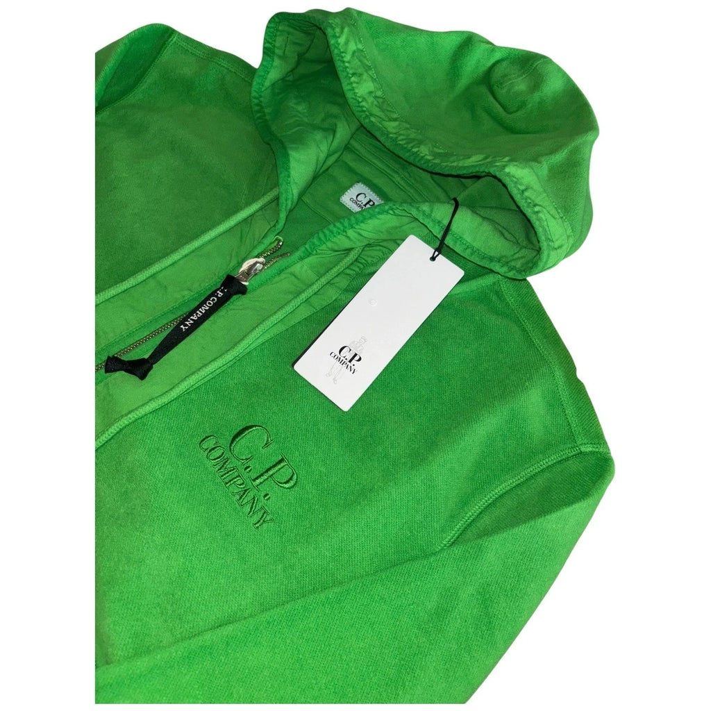 Men Green CP Company Embroidered Logo Fleece Zip Up Hoodie