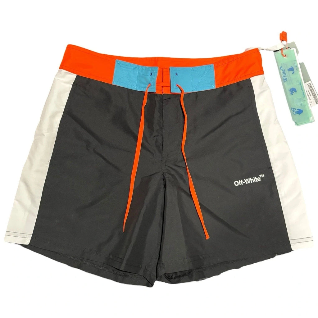 Men Multicoloured Off-White Black Orange Arrow Swim Shorts