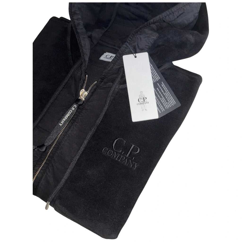 Men's Black CP Company Embroidered Logo Fleece Zip Up Hoodie