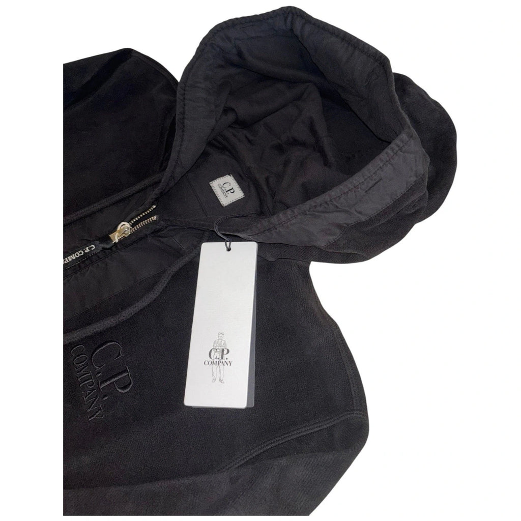 Men's Black CP Company Embroidered Logo Fleece Zip Up Hoodie