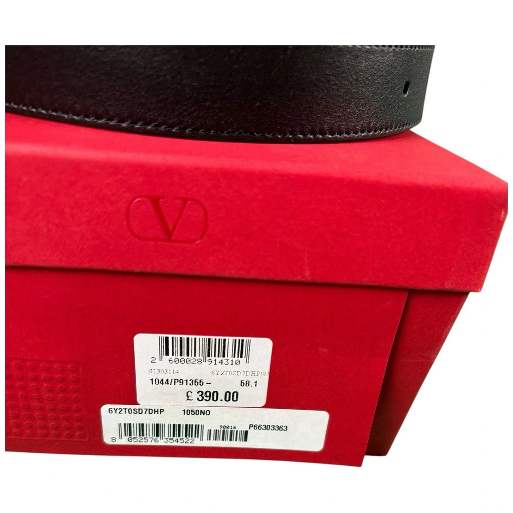 Valentino Garavani Men's Black Leather Belt with Gold Logo