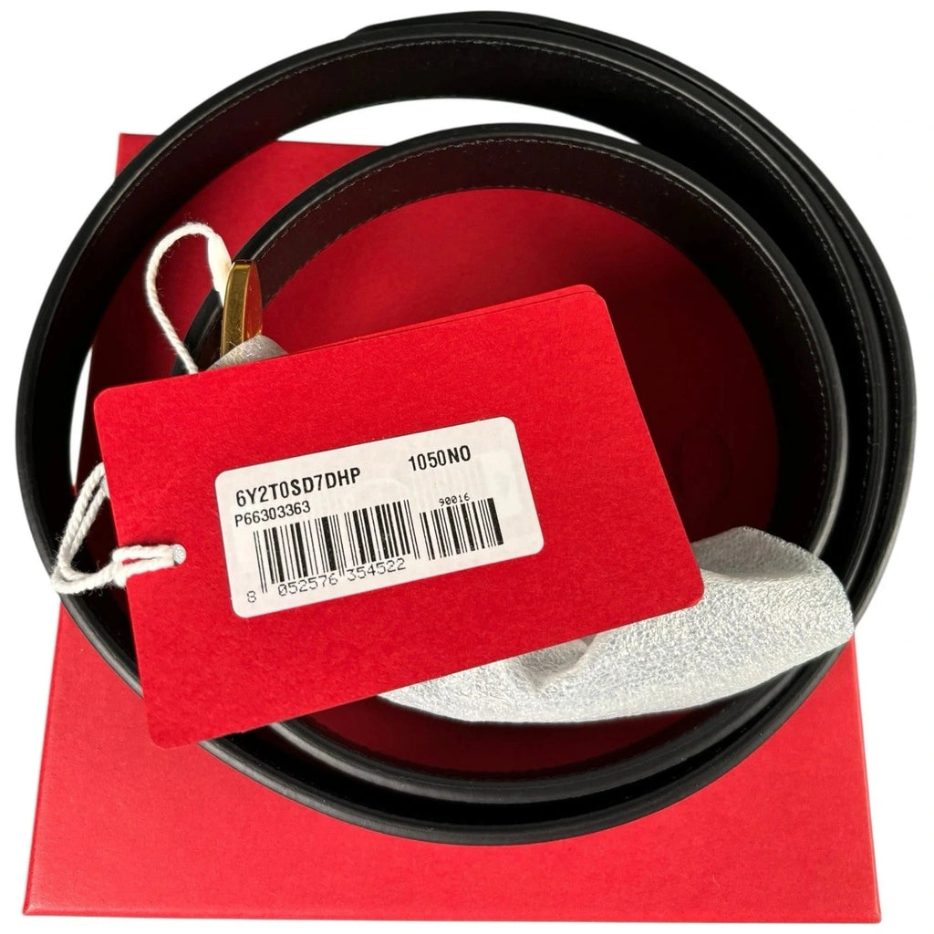 Valentino Garavani Men's Black Leather Belt with Gold Logo