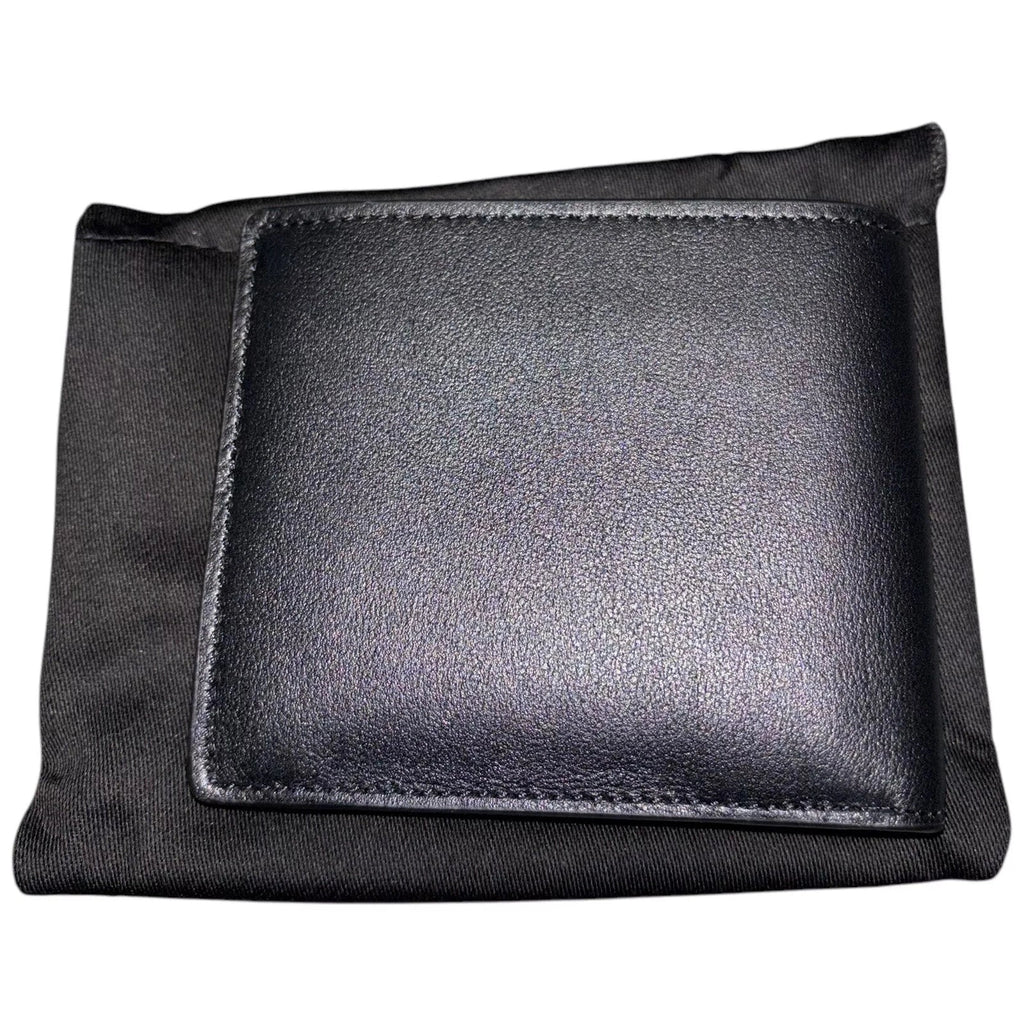 Men's Black Leather Bi Fold Wallet with Silver Medusa Logo