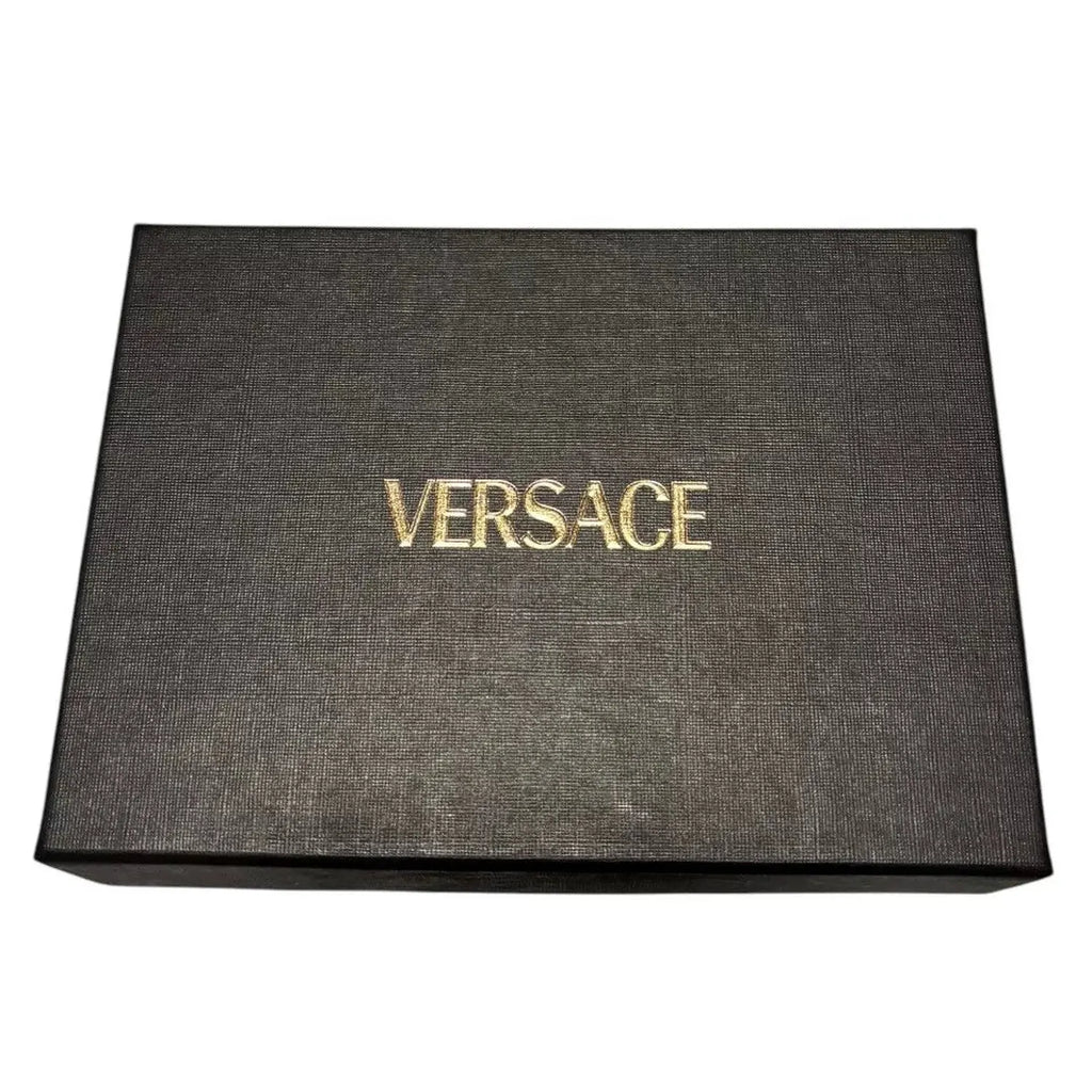 Men's Black Leather Bi Fold Wallet with Silver Medusa Logo