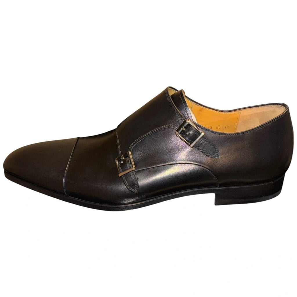 Men's Black Magnanni Double Monk Strap Leather Shoes