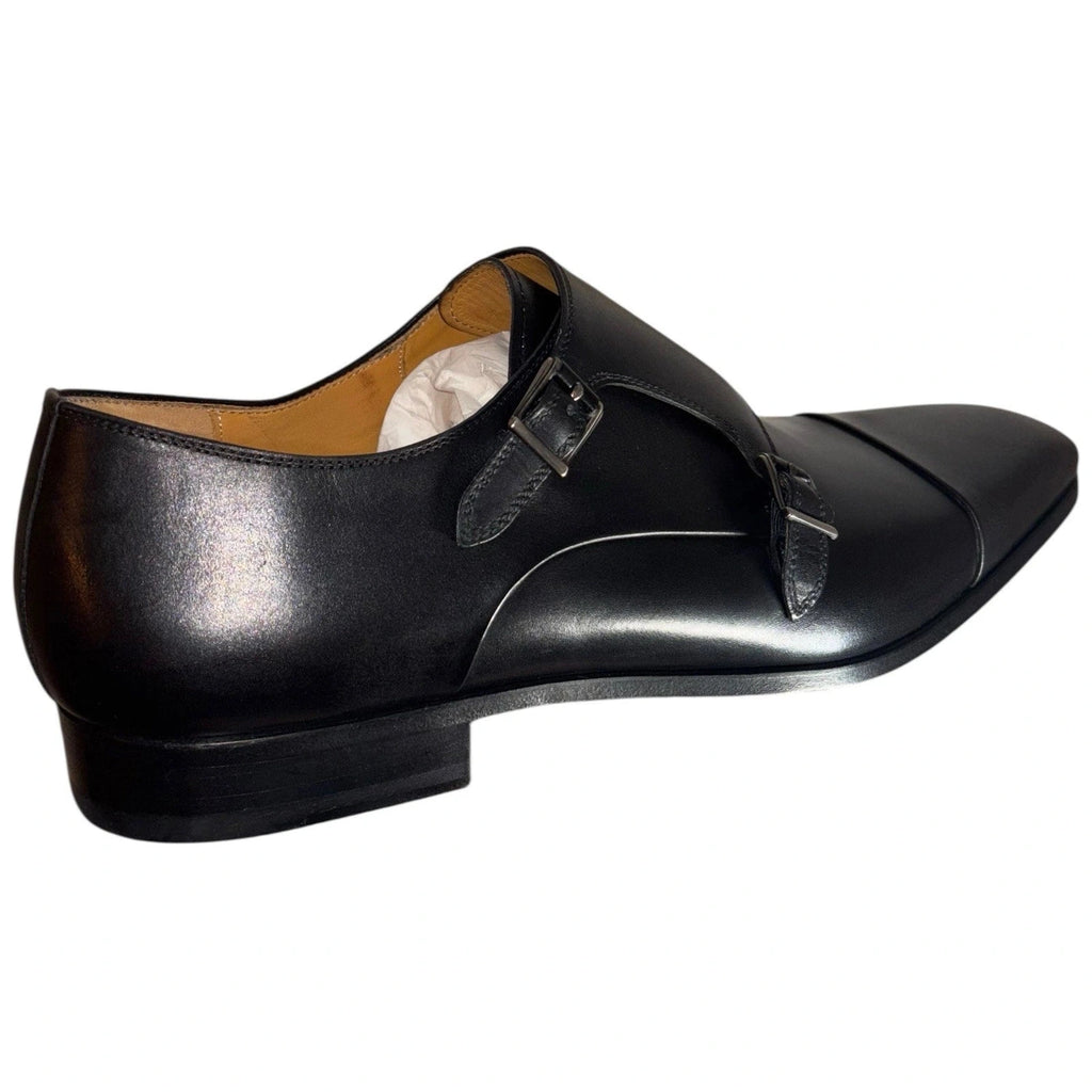 Men's Black Magnanni Double Monk Strap Leather Shoes