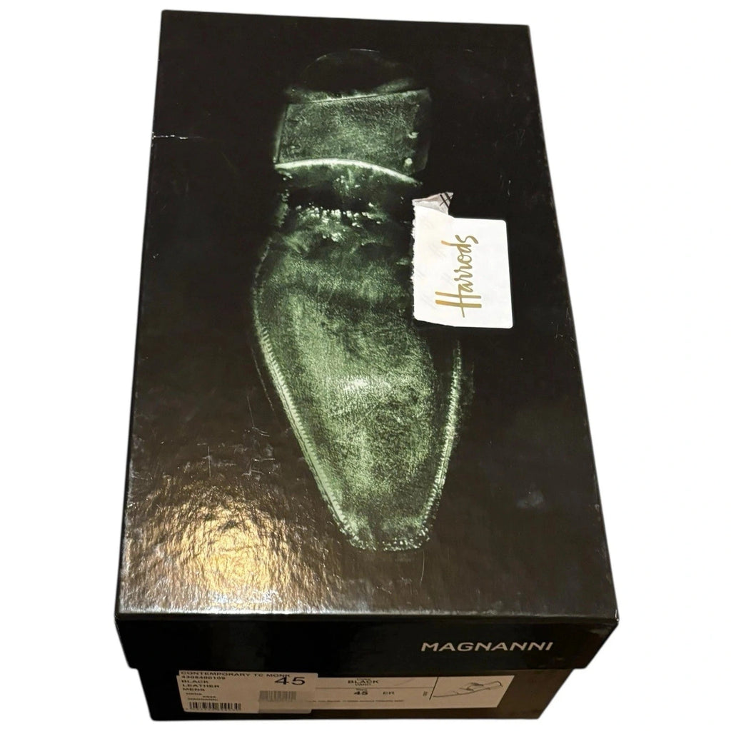 Men's Black Magnanni Double Monk Strap Leather Shoes