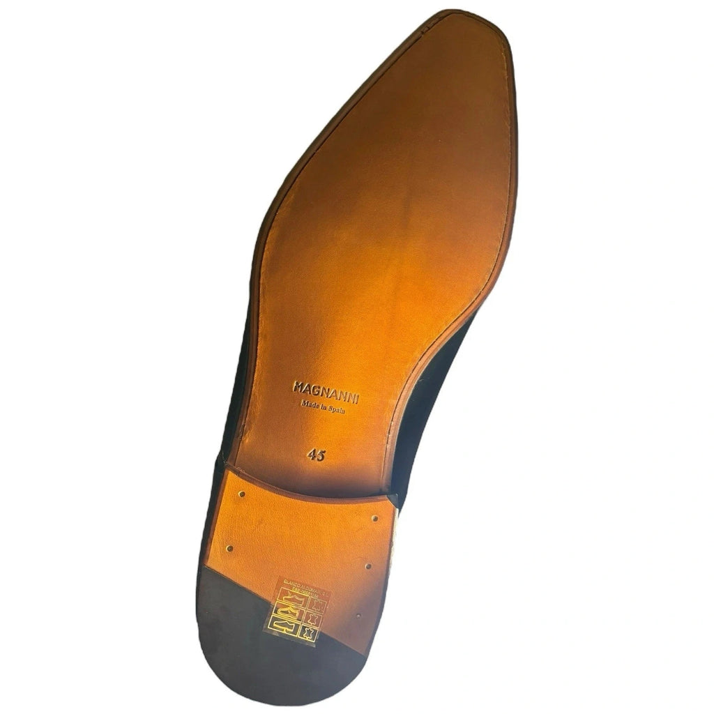 Men's Black Magnanni Double Monk Strap Leather Shoes