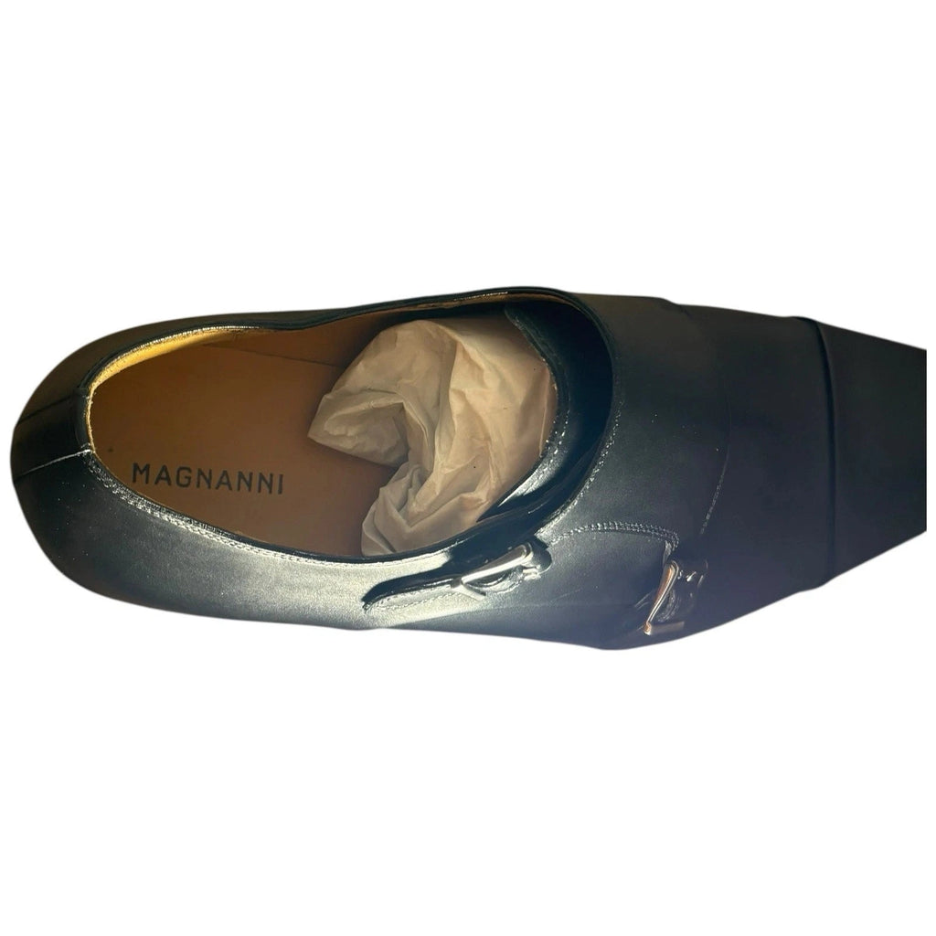 Men's Black Magnanni Double Monk Strap Leather Shoes