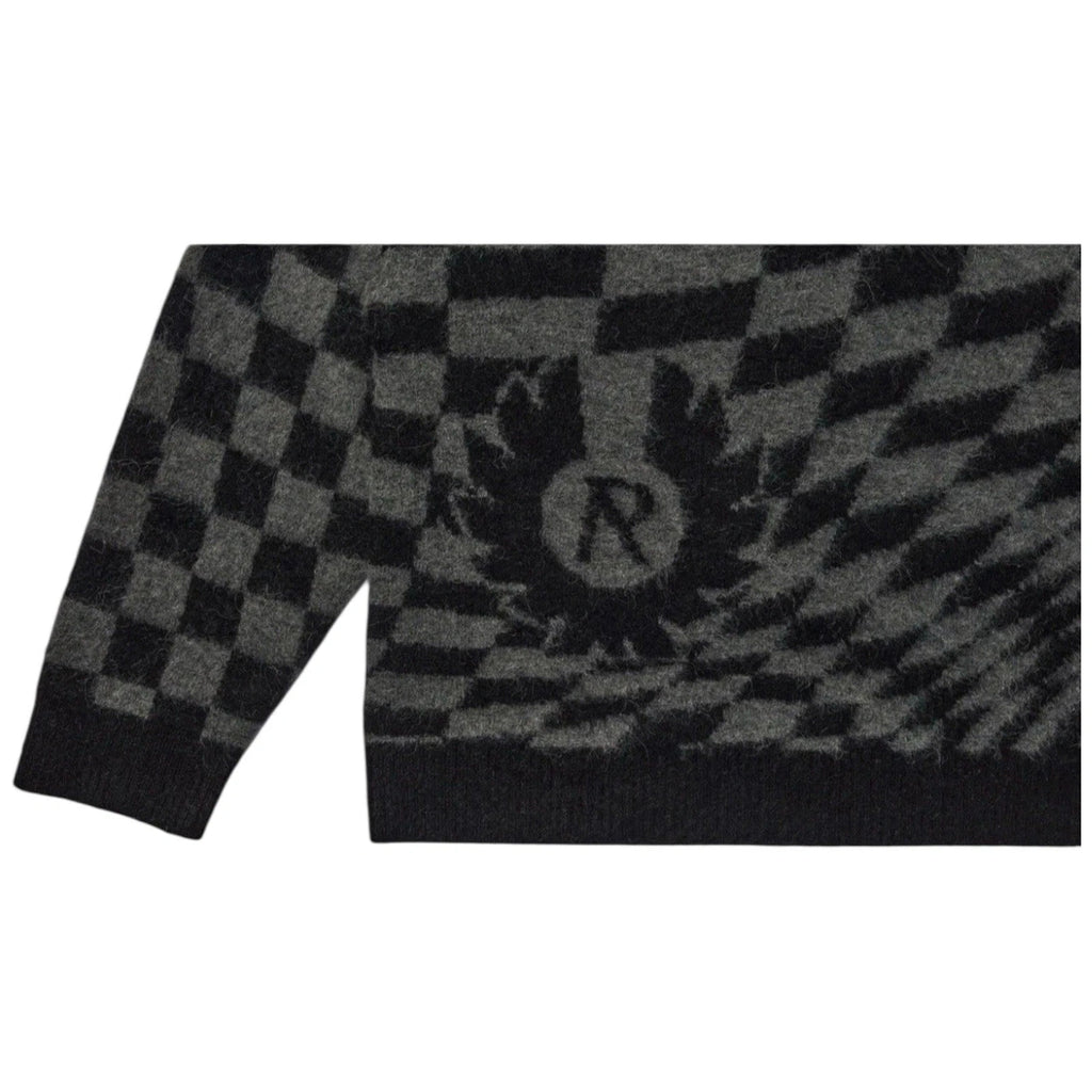 Men's Black and Grey Checkerboard Crew Neck Jumper