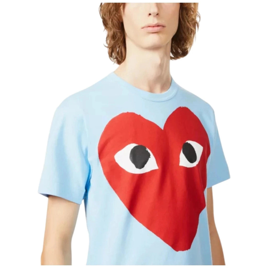 Men's Blue Comme Des Garcons Play Big Print Heart T-Shirt
