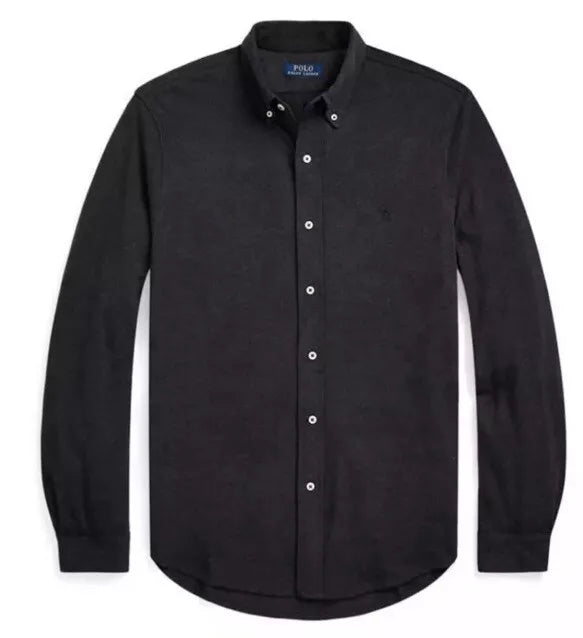 Men's Dark Grey Long Sleeve Polo Ralph Lauren Pique Shirt