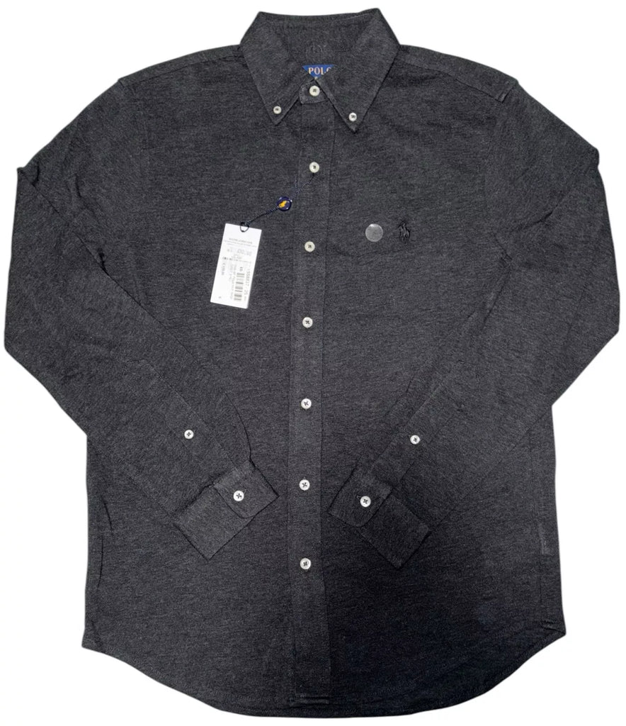 Men's Dark Grey Long Sleeve Polo Ralph Lauren Pique Shirt