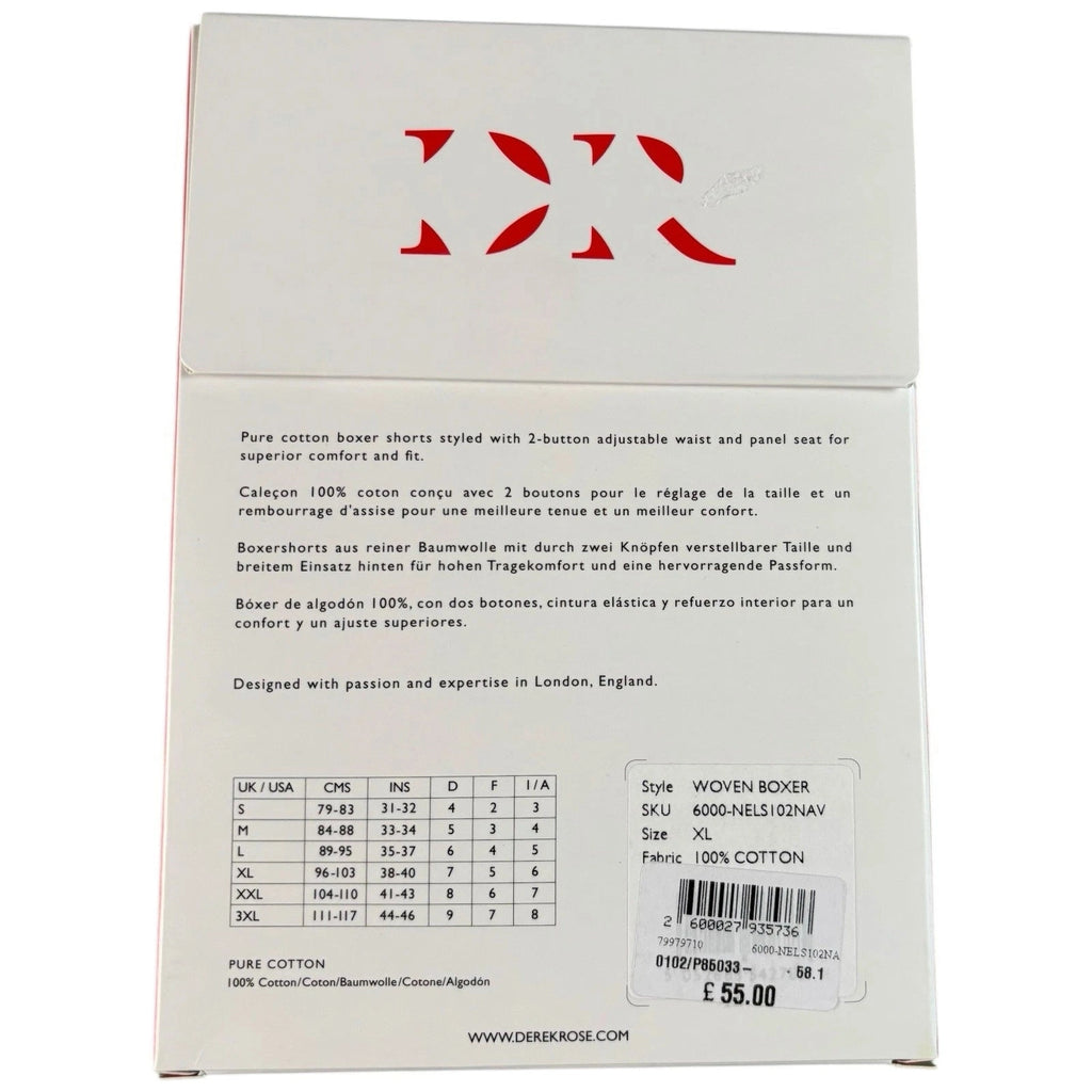 Derek Rose Classic Fit Cotton Boxer Shorts Navy