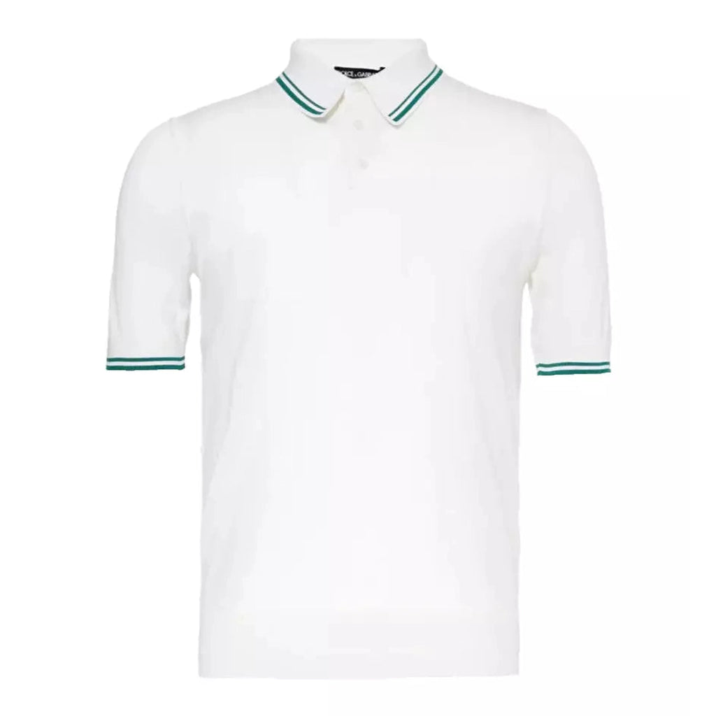 Men's Dolce & Gabbana Silk Striped Knitted Polo Shirt White
