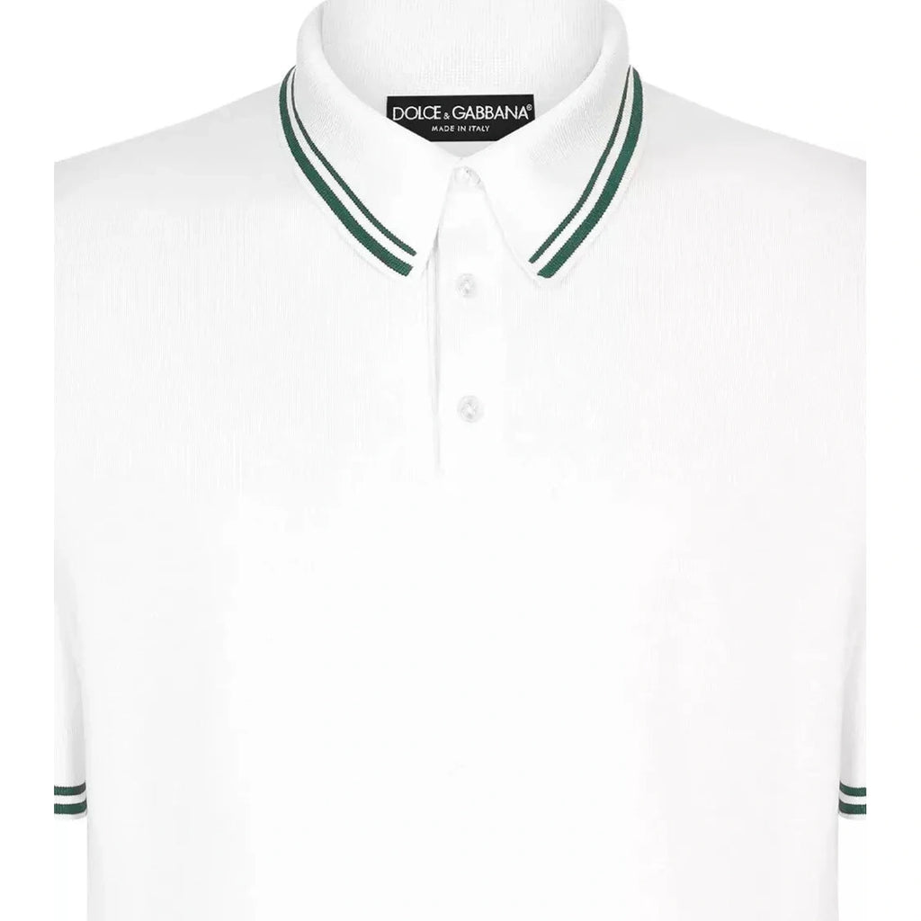 Men's Dolce & Gabbana Silk Striped Knitted Polo Shirt White