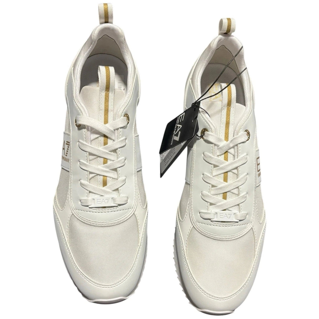 Men's EA7 Emporio Armani White and Gold Lace Up Trainers