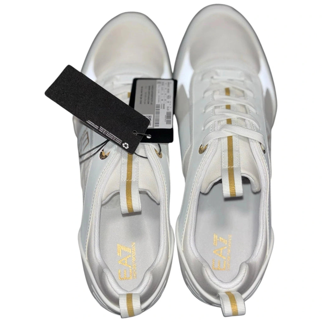Men's EA7 Emporio Armani White and Gold Lace Up Trainers