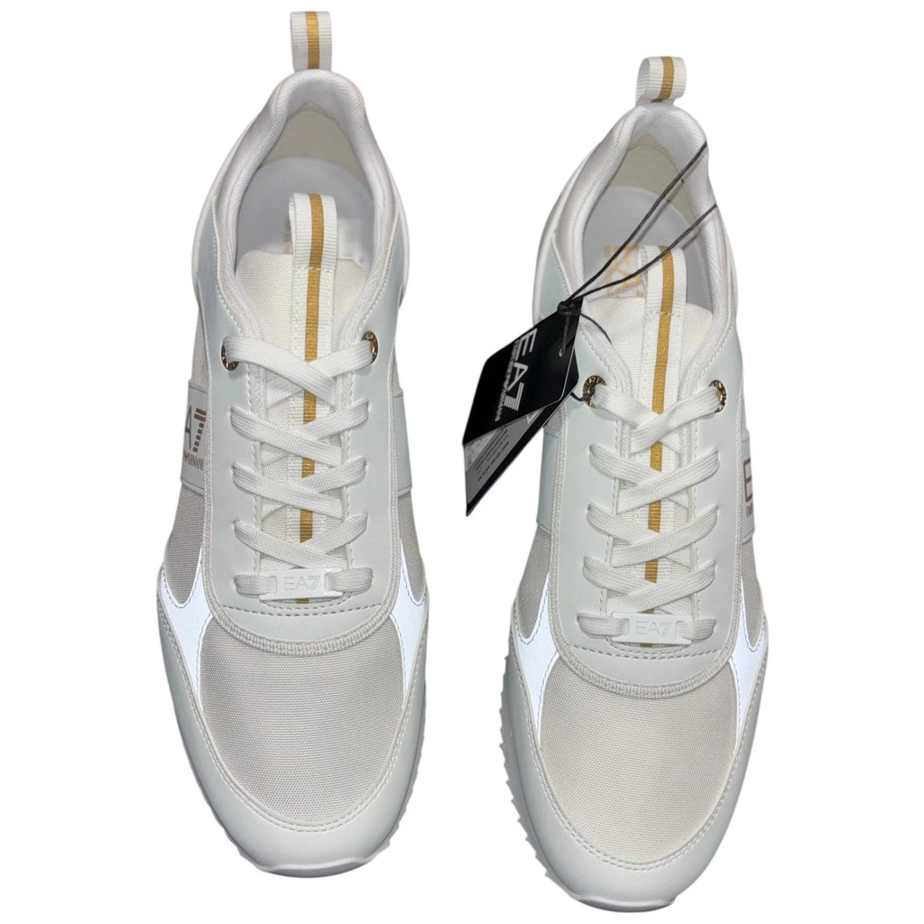 Men's EA7 Emporio Armani White and Gold Lace Up Trainers