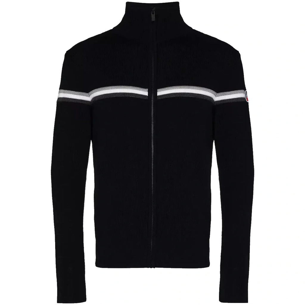 Men's Fusalp Navy Merino Wool Stripe Zip Up Jumper
