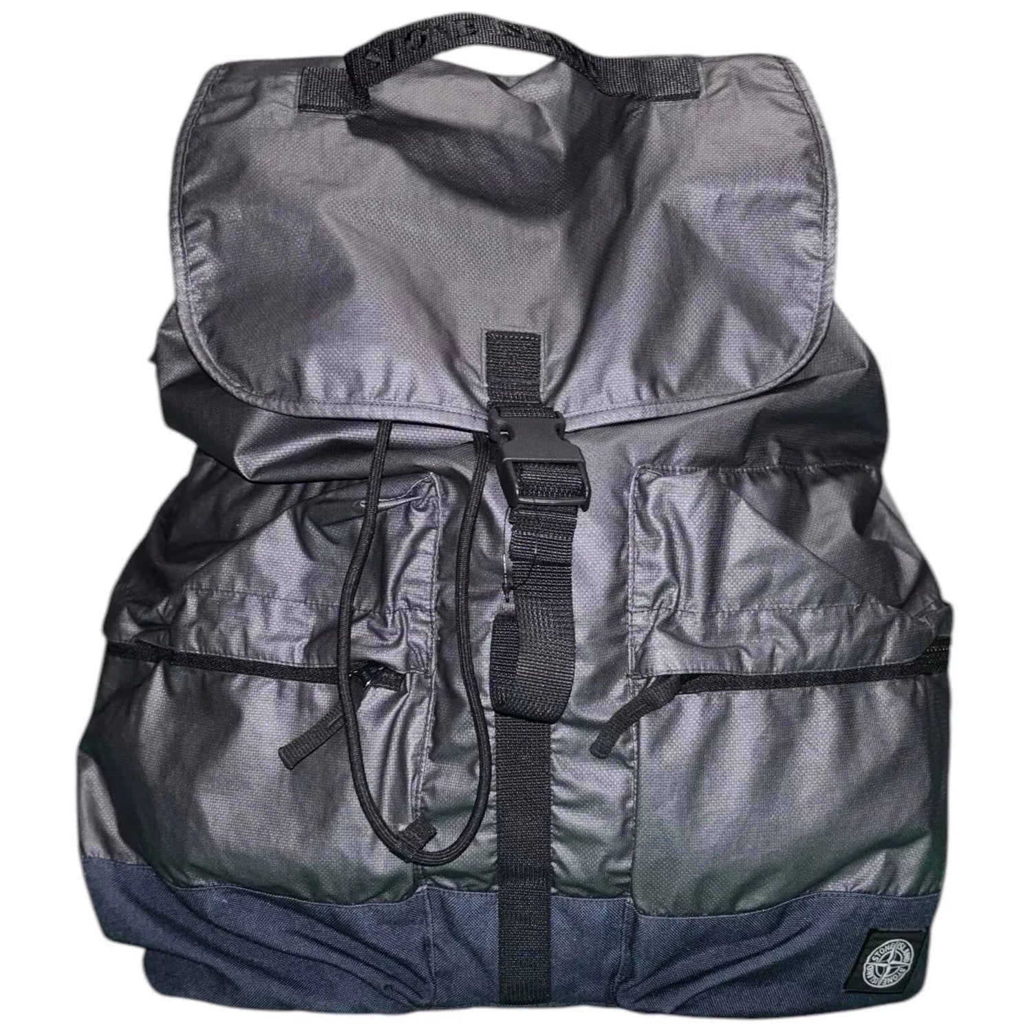 Men's Stone Island Black Nylon Open-Fold Backpack Belascos