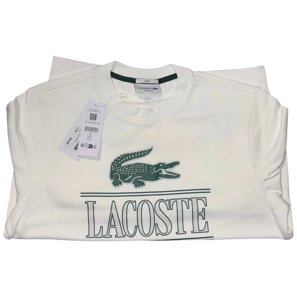 Men's White Lacoste Fleece Sweatshirt with Logo Print