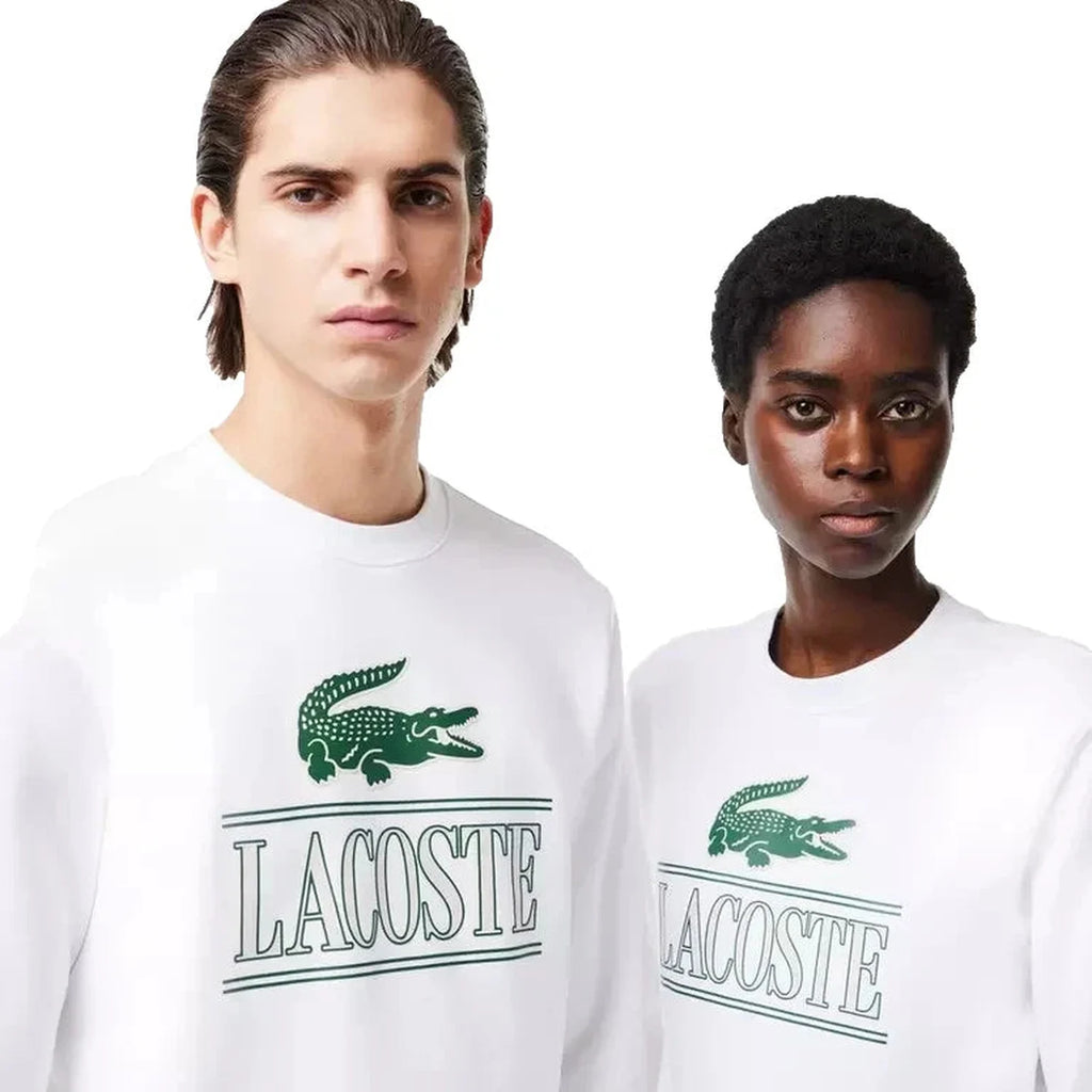 Men's White Lacoste Fleece Sweatshirt with Logo Print