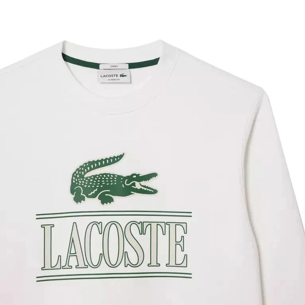 Men's White Lacoste Fleece Sweatshirt with Logo Print
