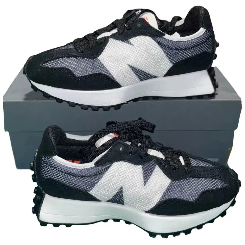 New Balance 327 Womens Black White Suede Trainers