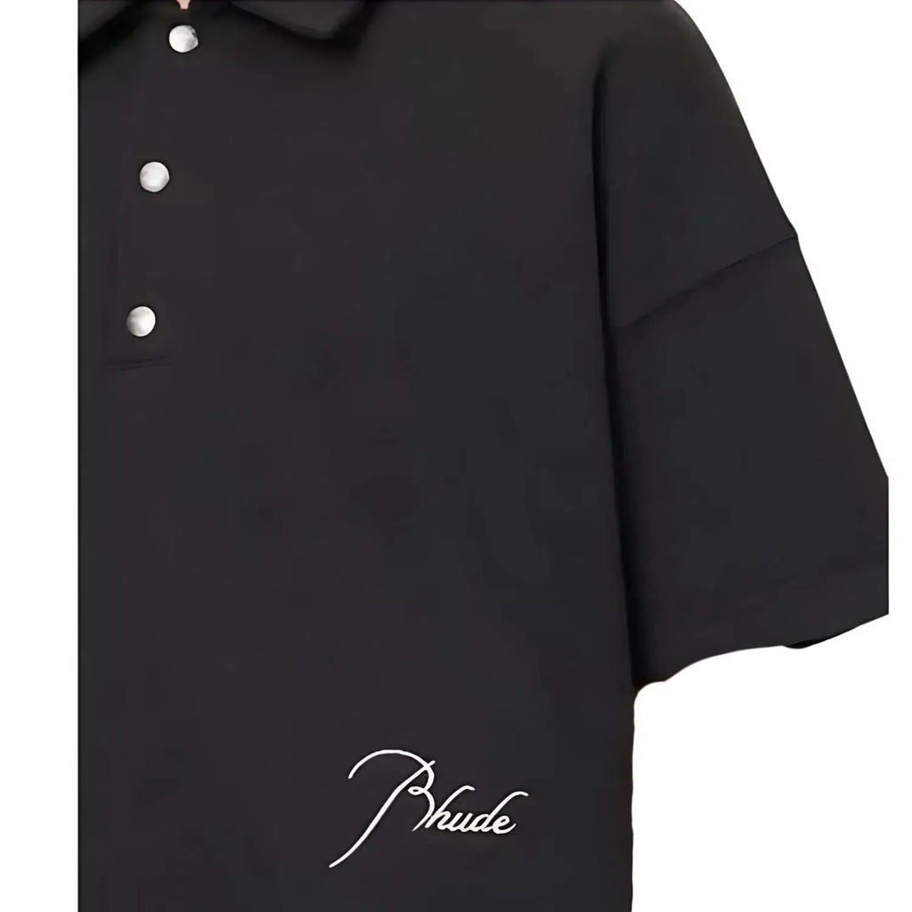 Rhude Matching Summer Set In Black Polo Shirt & Shorts