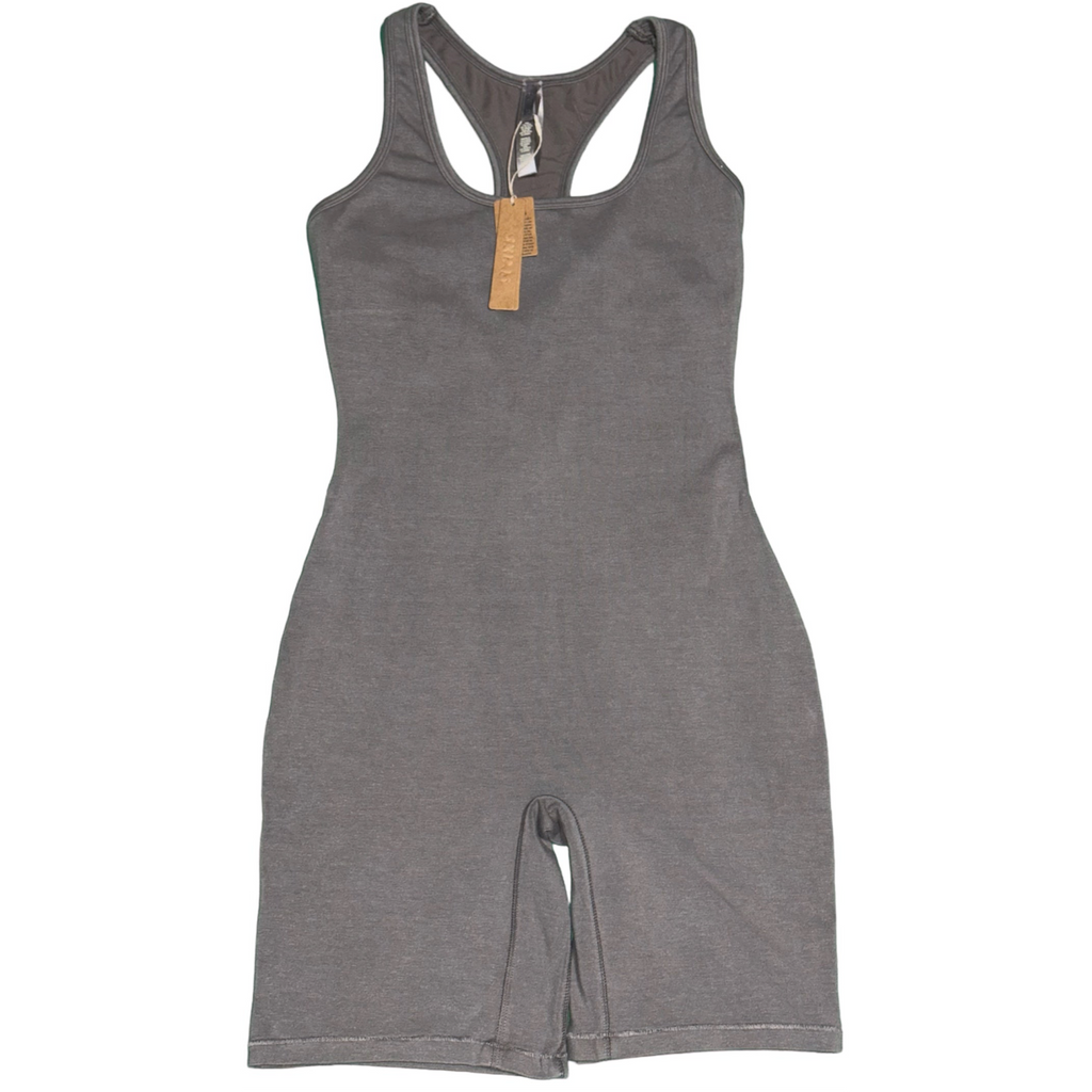 Skims Grey Cotton Bodysuit Grey Mid-Thigh Sculpt Suit