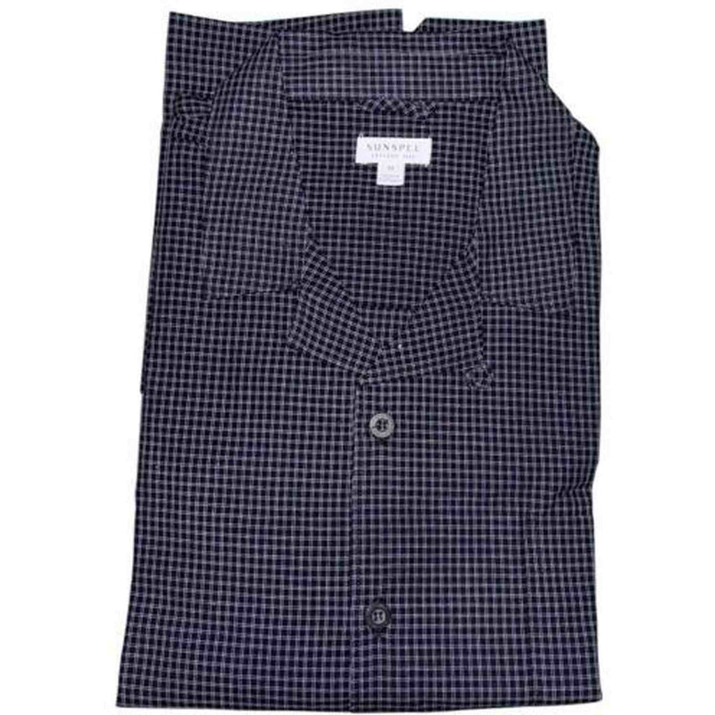 Sunspel Checked Cotton Pyjama Top - Black Long Sleeve Shirt