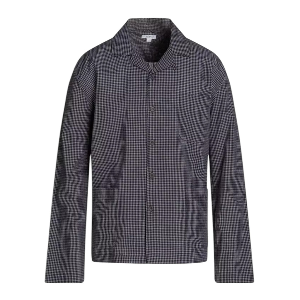 Sunspel Checked Cotton Pyjama Top - Black Long Sleeve Shirt