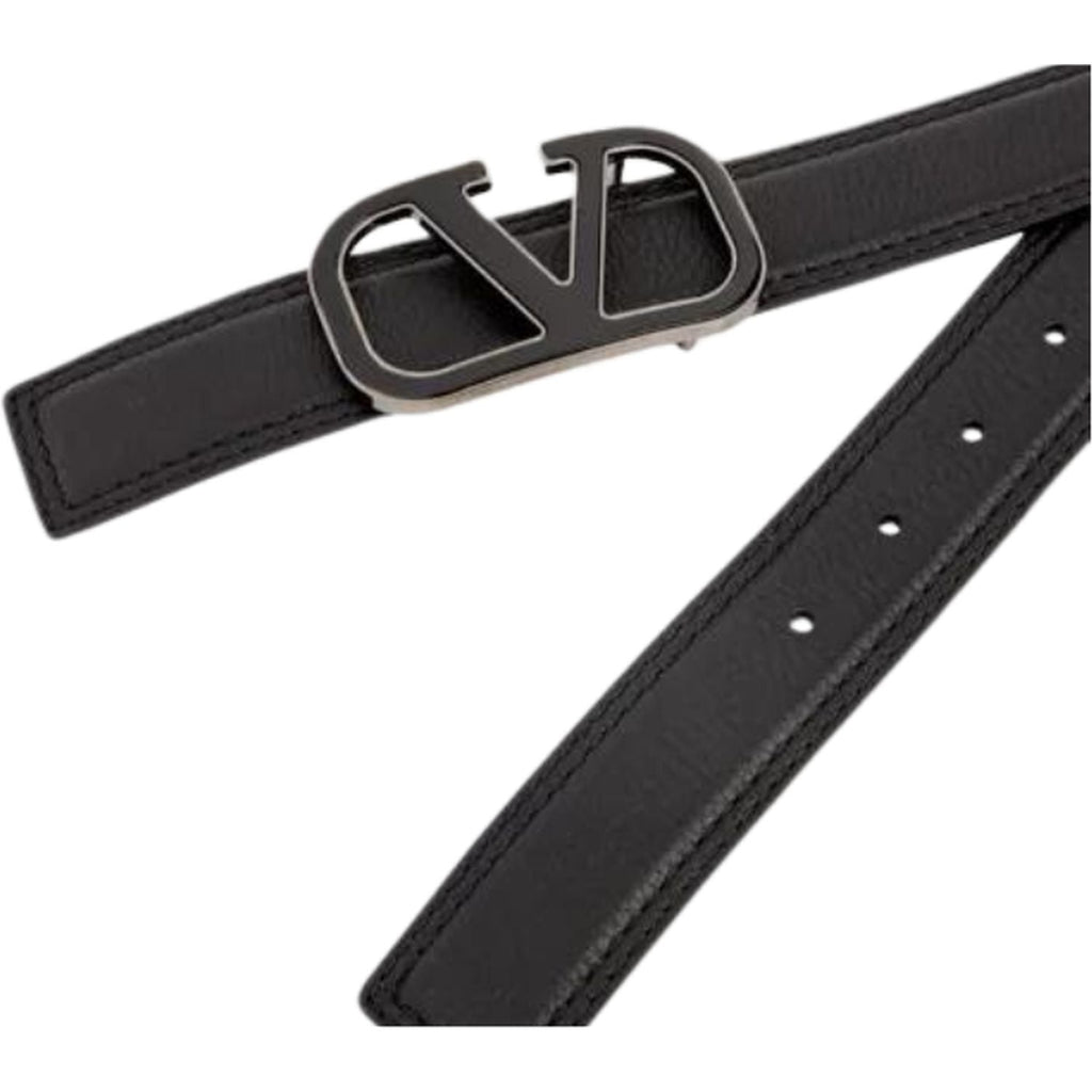 Valentino Garavani Calf Leather Belt 'V' Plaque Black