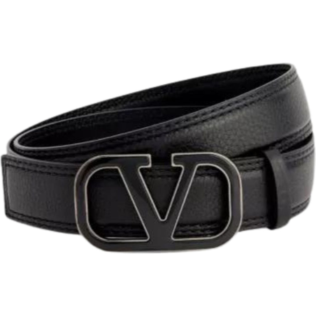 Valentino Garavani Calf Leather Belt 'V' Plaque Black