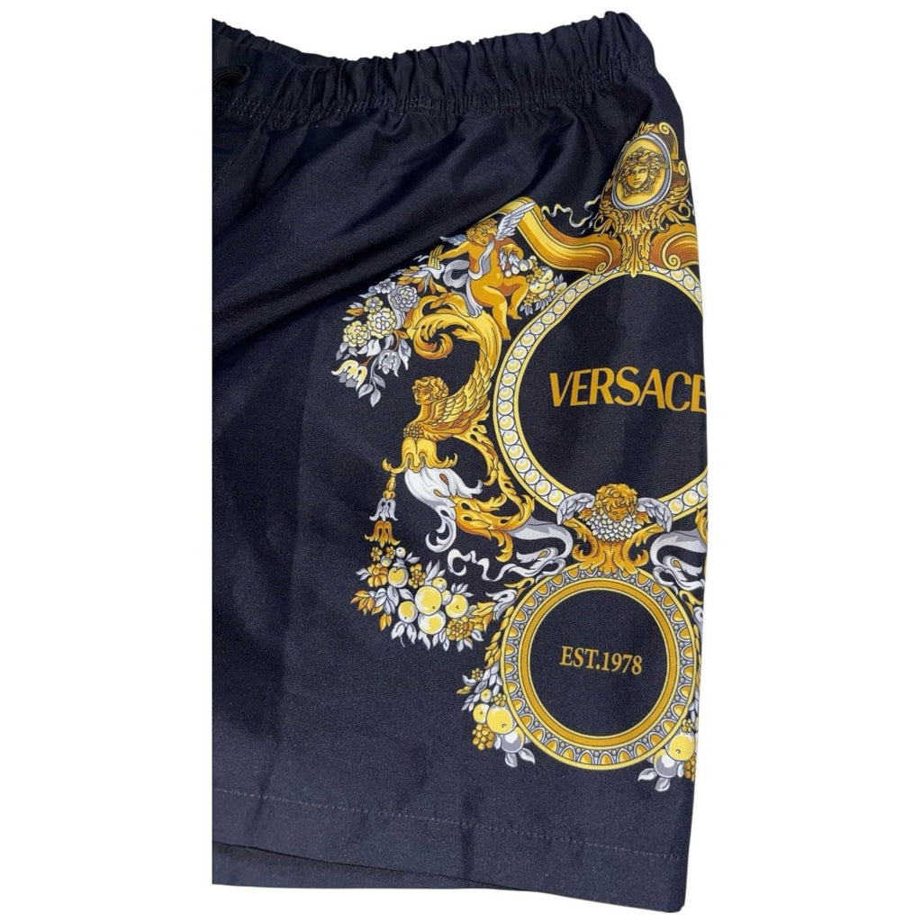 Versace Baroque Print Swim Shorts Black Gold