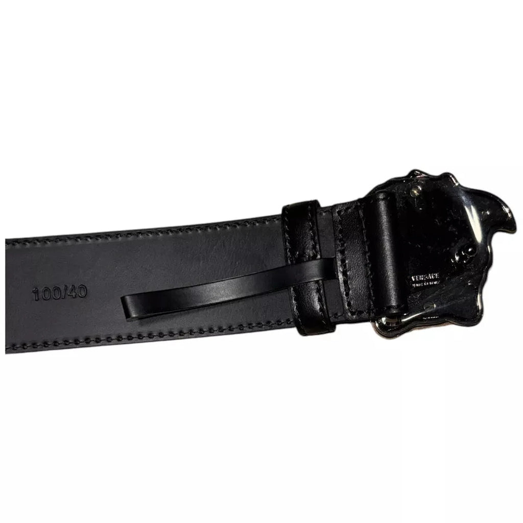 Versace La Medusa Greco Black Patent Leather Belt Silver Medusa