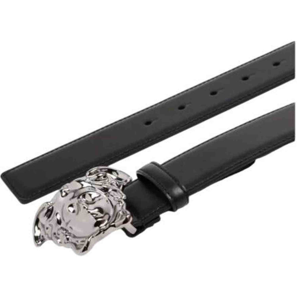 Versace La Medusa Greco Black Patent Leather Belt Silver Medusa
