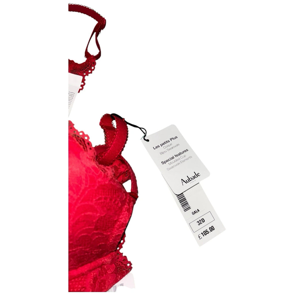 Women Aubade Moulded Cup Bra Gala Red with Swarovski Charm